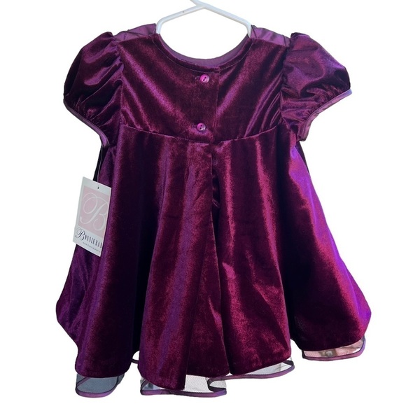 Bonnie Baby Bonnie Jean Velvet Holiday Dress Baby 18 Mo Plum Purple Rosette NWT - Picture 2 of 12